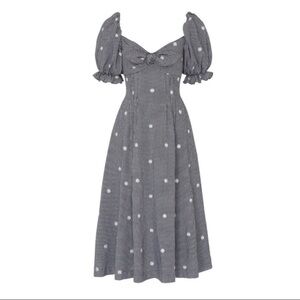 REJINA PYO Naomi Gingham Daisy Embroidered Puff Sleeve Cottagecore Midi Dress